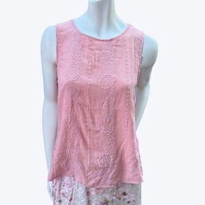 Flora Fairycore Top Dusty Rose Floral Embroidery Split Back Bohemian Ethereal M